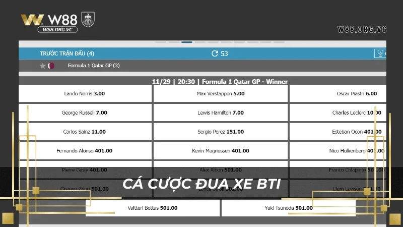 Cá cược đua xe độc quyền chỉ có ở W88