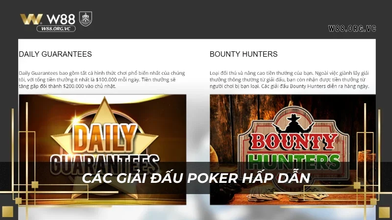 Mỗi giải đấp Poker W88 đều dựa vào giá trị chip được đặt ra